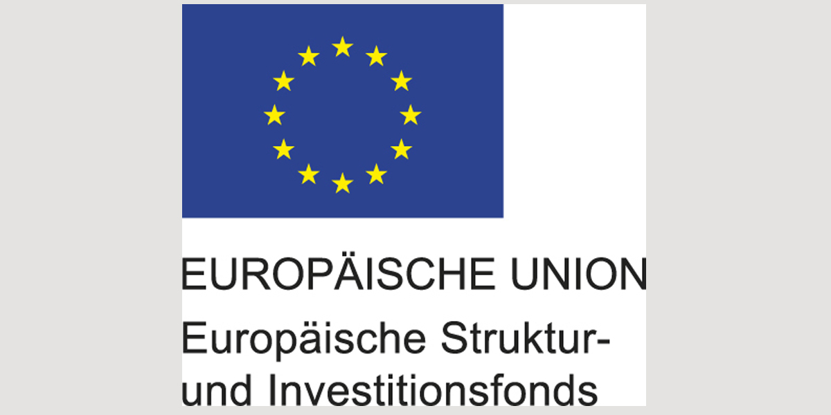 EU-Logo-mit ESI-Schriftzug linksbündig unter der Fahne