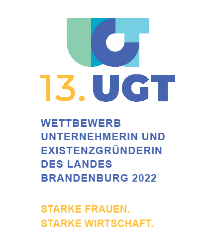 Faltblatt mit Informationen rund um den Wettbewerb „Unternehmerin und Existenzgründerin des Landes Brandenburg 2022“